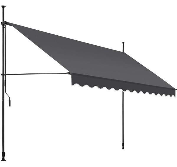 Tectake Upínací markýza s ruční klikou, výškově nastavitelná - 350 x 180 cm,černá/šedá