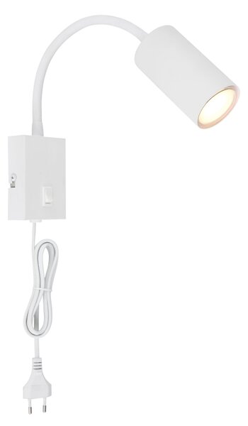 Globo 57911WW ROBBY - Nástěnná čtecí lampa v bílé barvě s kabelem do zásuvky, 1 x GU10 (Bílá lampa na zeď s husím krkem)