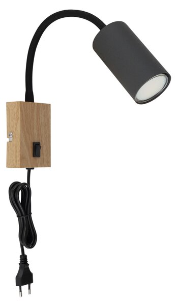 Globo 57911WG ROBBY - Nástěnná čtecí lampa v šedé barvě s imitací dřeva, kabel do zásuvky, 1 x GU10 (Čtecí lampička na zeď s husím krkem)