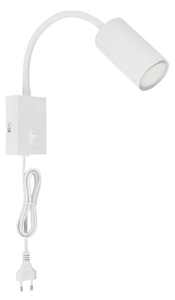 Globo 57911WW ROBBY - Nástěnná čtecí lampa v bílé barvě s kabelem do zásuvky, 1 x GU10 (Bílá lampa na zeď s husím krkem)