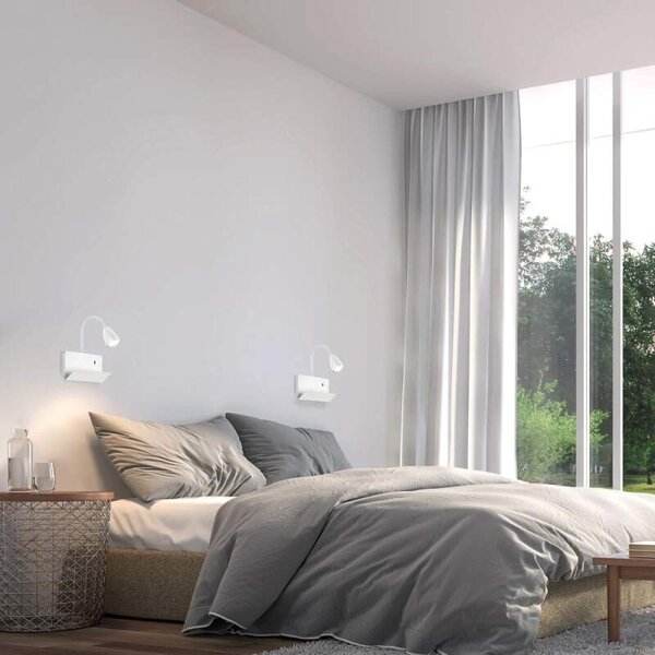 Rabalux 71090 TACITO - Nástěnná čtecí lampa v bílé barvě s vypínačem a USB výstupem, 1 x GU10 (Bílá lampa na zeď s husím krkem, vypínačem a USB pro nabíjení telefonů)
