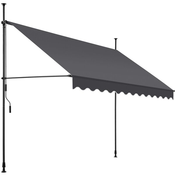 Tectake Upínací markýza s ruční klikou, výškově nastavitelná - 300 x 180 cm, černá/šedá