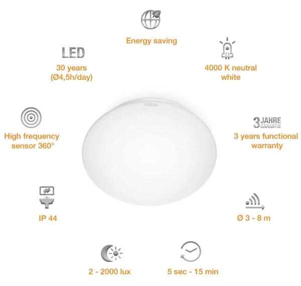 STEINEL 008383 - LED Koupelnové svítidlo se senzorem RS16LED LED/9,5W/230V IP44