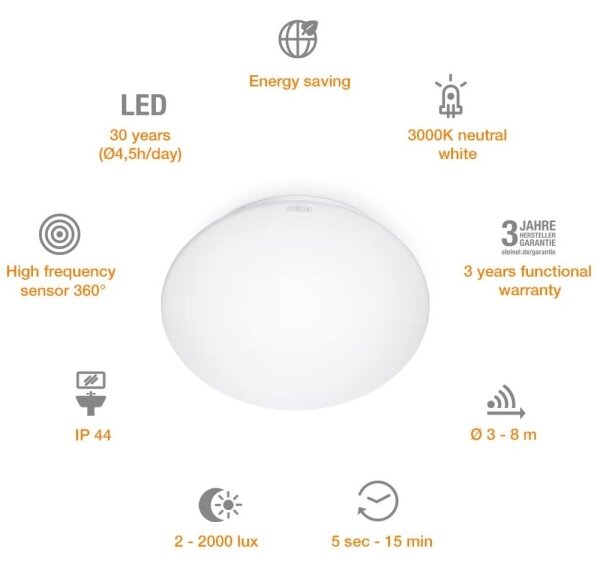 STEINEL 035105 - LED Koupelnové svítidlo se senzorem RS 16 LED/9,5W/230V IP44