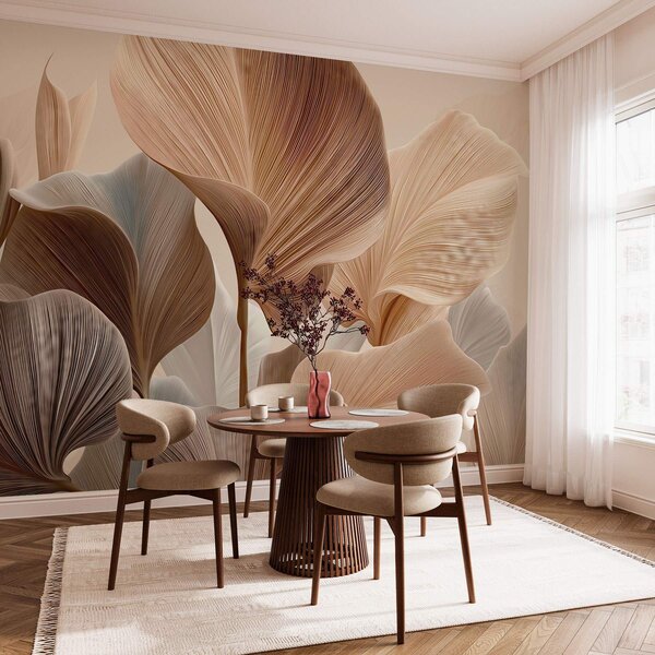 Fototapety Elegantní béžové listy s jemnou lineární strukturou, Fototapety příroda, Fototapety listy, w04549 : uwalls.cz