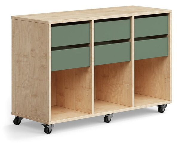AJ Produkty Skříňka CASPER, 6 zásuvek, 3 přihrádky, bříza, tmavě zelená