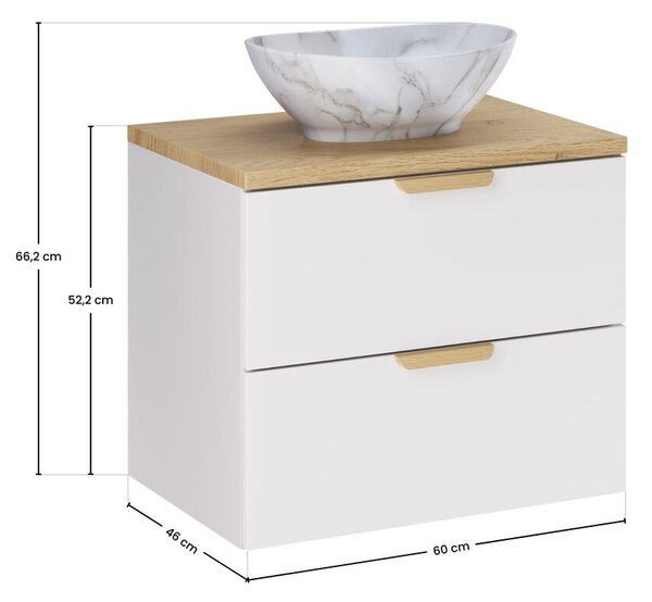 Comad Závěsná skříňka Aster Pati s deskou a umyvadlem 60 cm bílá/dub cremona