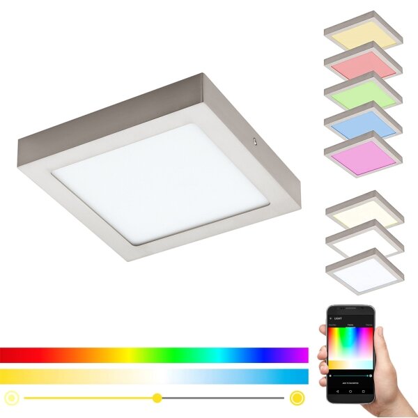 Eglo 33319 - LED RGBW Stm. stropní svítidlo FUEVA-C LED/15,6W/230V 22,5x22,5 cm