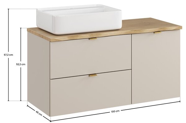 Comad Závěsná skříňka Dalia Cashmere Nature Magic s košem na prádlo, deskou a umyvadlem 100 cm kašmírová/dub cremona
