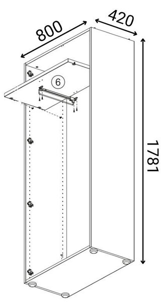 Šatní skříň s výsuvem PRIMO WOOD, 1781 x 800 x 420 mm, buk