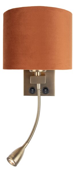 Nástěnná lampa bronzová s flexibilním ramenem a oranžovým stínidlem se zlatým vnitřkem 18cm - Brescia Combi
