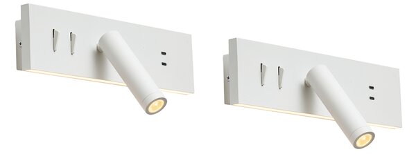 Sada 2 moderních nástěnných svítidel bílá nastavitelná s USB-C vč. LED - Modric