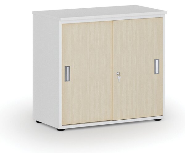 Kancelářská skříň se zasouvacími dveřmi PRIMO WHITE, 800 x 420 x 740 mm, bílá/bříza