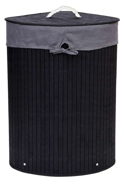 Bambusový rohový koš na prádlo s víkem 60L, černý