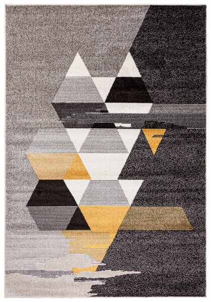 Makro Abra Moderní kusový koberec ELEFANTA 71733/37254 Geometrický tmavě šedý žlutý Rozměr: 240x330 cm