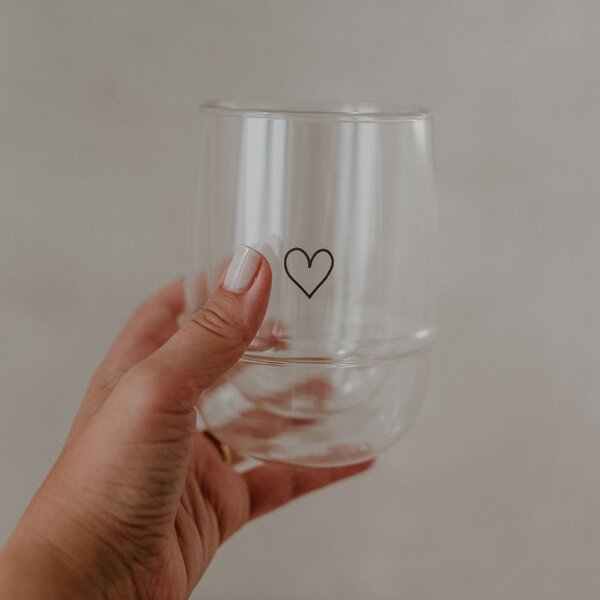 Dvoustěnná sklenice na teplé nápoje Heart 300 ml