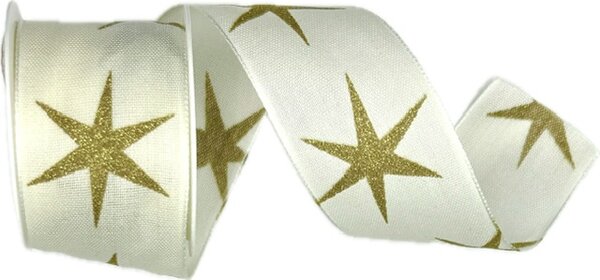 Stuha vánoční bavlněná SHOOTING STAR GOLD krémová 40mm x 2m (14,-Kč/m)