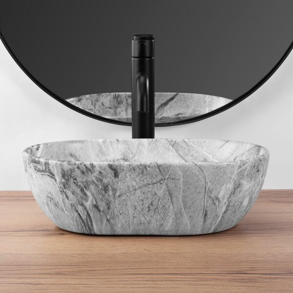 Rea Amelia Mini STONE MATT, umyvadlo na desku 380x260x130 mm, šedá-imitace kamene, REA-U9109