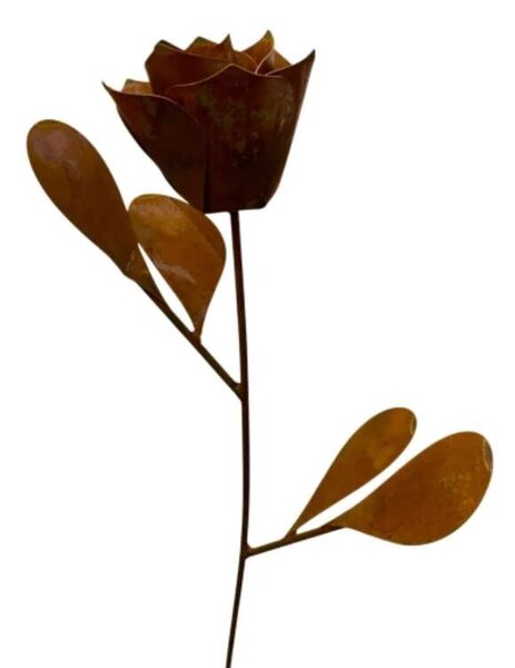Zahradní kovový zápich Růže velká rezavá 90 cm