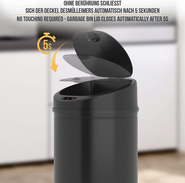 Bezdotykový odpadkový koš se senzorem, 60 l, černá