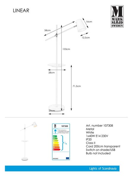 Bílá volně stojící lampa s odkládacím prostorem Markslöjd Linear