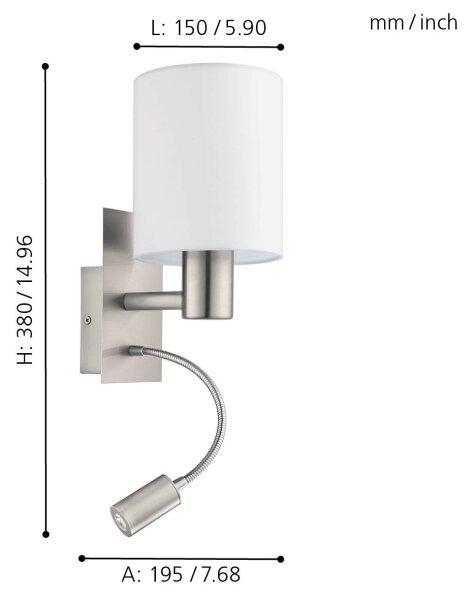 Eglo 96477 - LED Flexibilní svítidlo PASTERI 1xE27/40W+LED/3,8W bílá