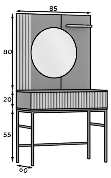 Eltap Toaletní stolek se zrcadlem Meorati 85 cm černý/dub Artisan