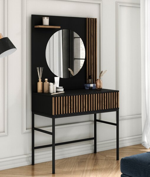 Eltap Toaletní stolek se zrcadlem Meorati 85 cm černý/dub Artisan