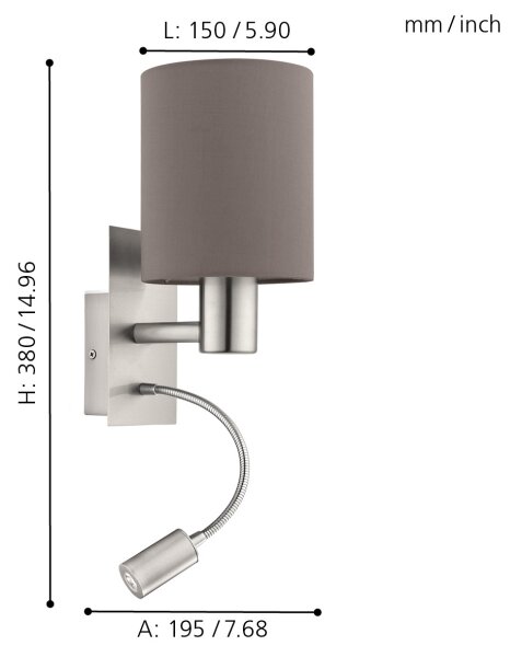Eglo 96481 - LED Flexibilní svítidlo PASTERI 1xE27/40W+LED/3,8W šedá