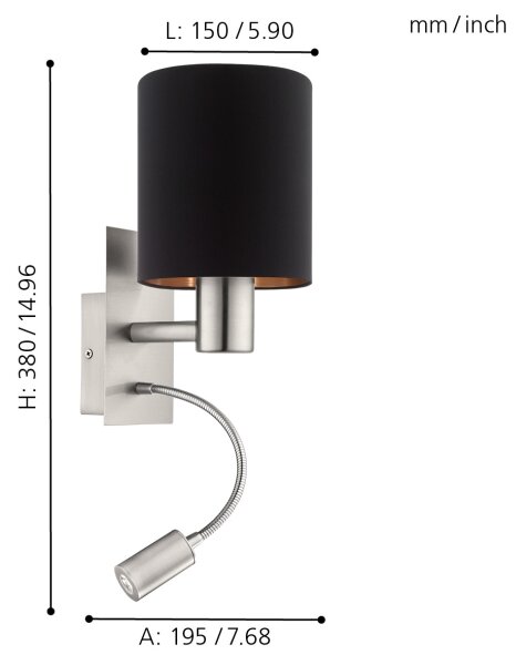 Eglo 96483 - LED Flexibilní svítidlo PASTERI 1xE27/40W+LED/3,8W černá