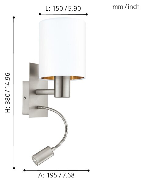 Eglo 96484 - LED Flexibilní svítidlo PASTERI 1xE27/40W+LED/3,8W bílá