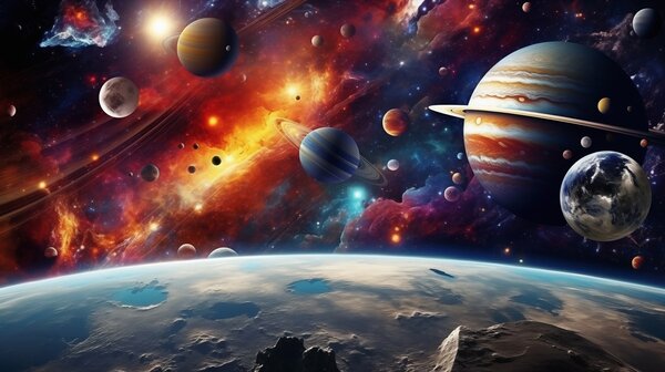 Fototapety Barevný vesmír s planetami a mlhovinami, Fototapety space, w04576 : uwalls.cz