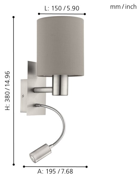 Eglo 96478 - LED Flexibilní svítidlo PASTERI 1xE27/40W+LED/3,8W taupe
