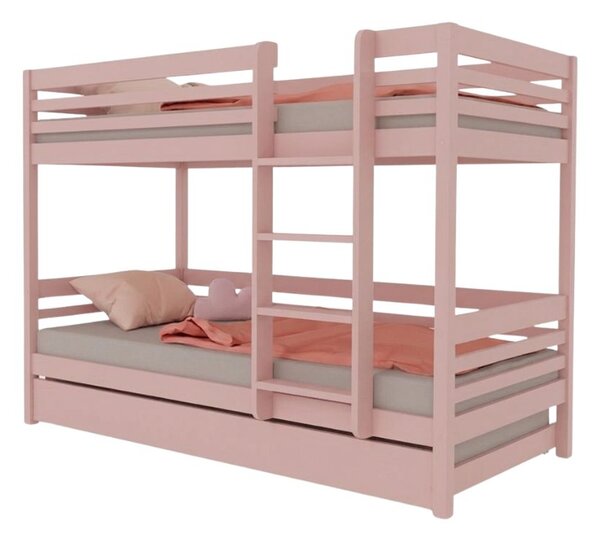 Patrová postel TULY s žebříkem 90x200 cm - Pastelově růžová, Zvolte šuplík: Přistýlka 90x190 cm, Zvolte stranu: Vpravo