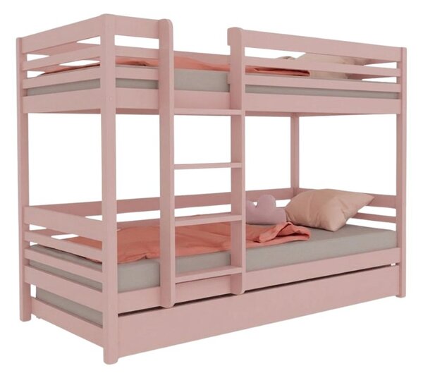 Patrová postel TULY s žebříkem 90x200 cm - Pastelově růžová, Zvolte šuplík: Přistýlka 90x190 cm, Zvolte stranu: Vlevo