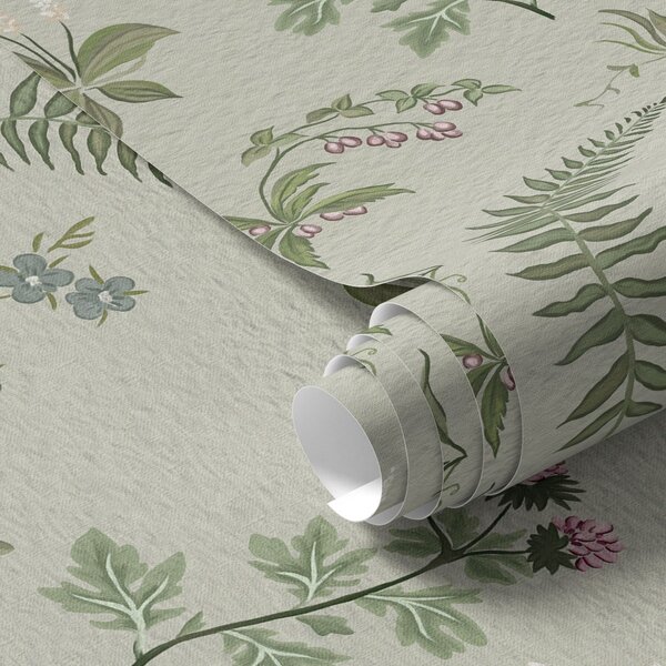 Tapety Botanické trávy a kapradiny na světle šedozeleném podkladu, Tapety květiny, a00498 : uwalls.cz