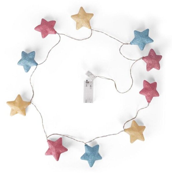 LED vánoční řetěz 1,35m, vnitřní, teplé světlo, 10 LED hvězd 8cm, na baterie AA