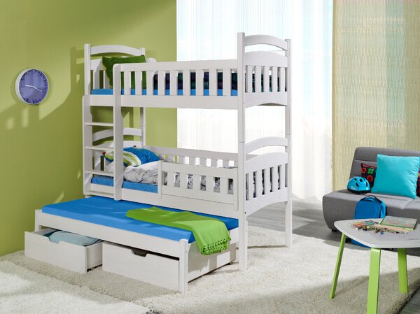 Meblobed Poschoďová postel Dominik - pro 3 děti Velikost spací plochy: 180x80, Barva dílů: buk, Barva konstrukce: olše