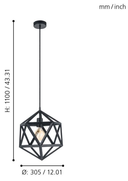 Eglo 49761 - Závěsné svítidlo EMBLETON 1xE27/60W/230V