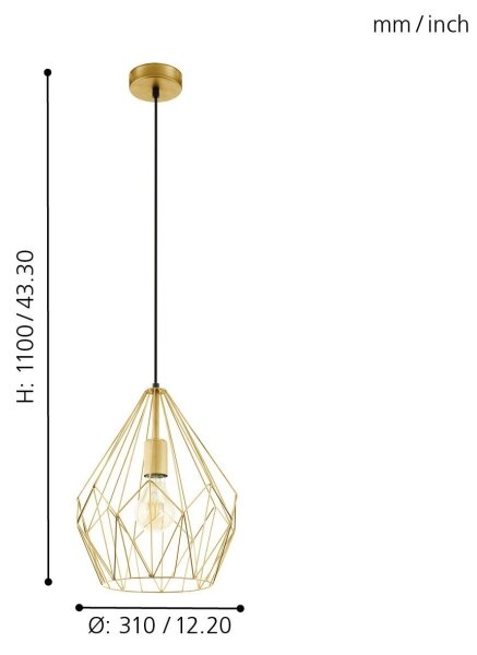 Eglo 49933 - Závěsné svítidlo CARLTON 1xE27/60W/230V