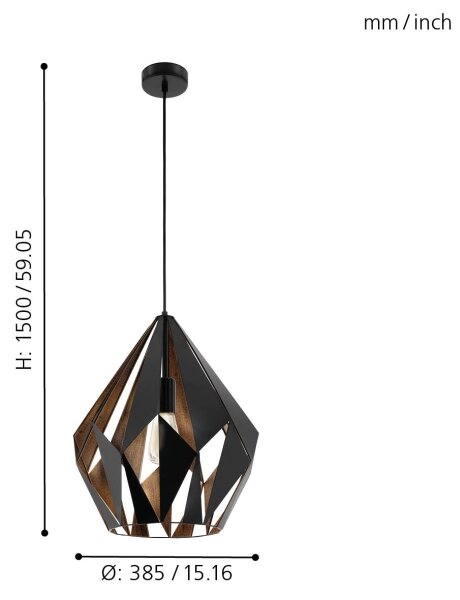 Eglo 49878 - Závěsné svítidlo CARLTON 1 1xE27/60W/230V