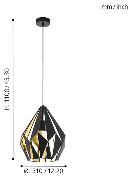Eglo 49931 - Závěsné svítidlo CARLTON 1 1xE27/60W/230V