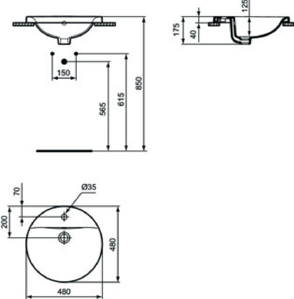 Ideal Standard Connect umyvadlo 48x48 cm kulatý zápustný bílá lesk E504201