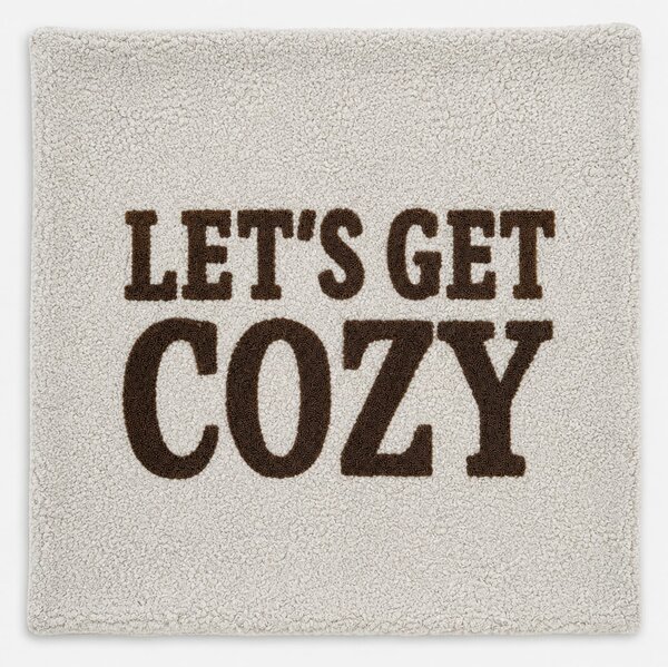 Sinsay - Dekorační povlak na polštář s nápisem „Let's get cozy“ - krémová