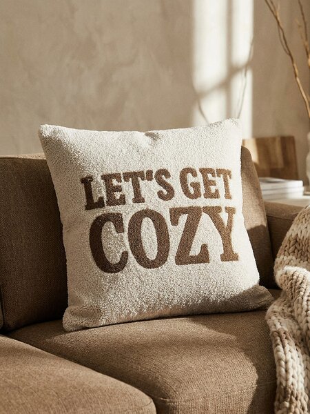 Sinsay - Dekorační povlak na polštář s nápisem „Let's get cozy“ - krémová