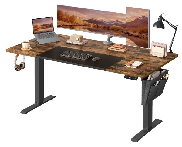 Výškově nastavitelný psací stůl SOLEA-X 160x70 cm hnědá/černá