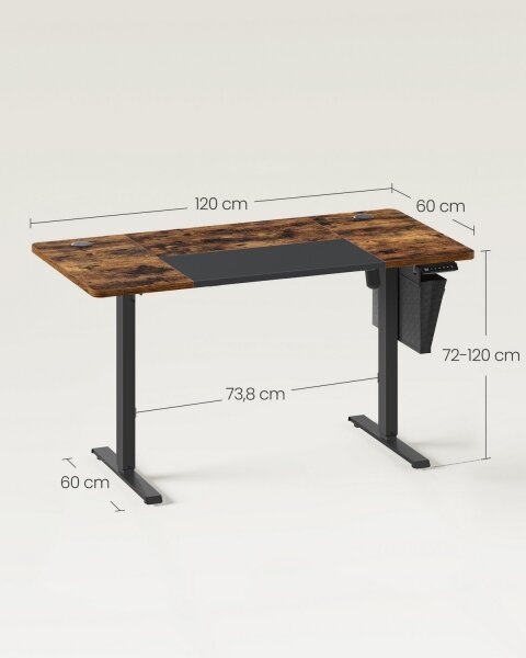 Výškově nastavitelný psací stůl SOLEA-X 120x60 cm hnědá/černá