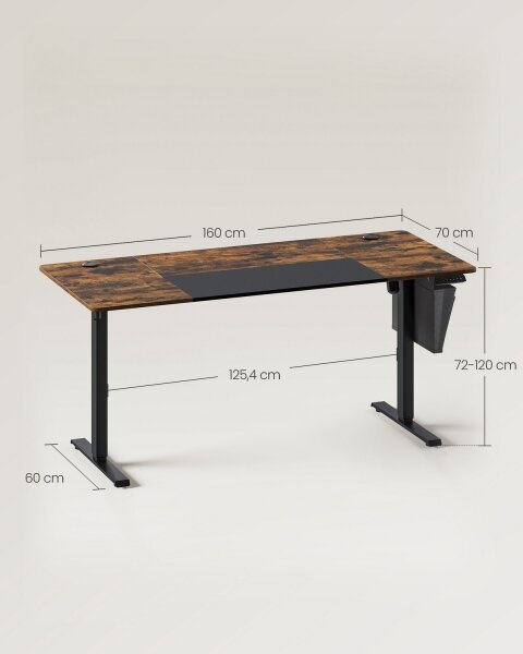 Výškově nastavitelný psací stůl SOLEA-X 160x70 cm hnědá/černá