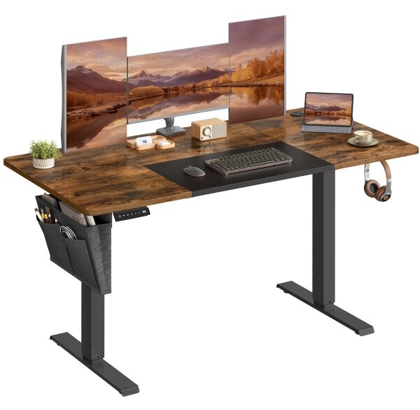 Výškově nastavitelný psací stůl SOLEA-X 140x60 cm hnědá/černá