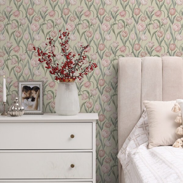 Tapety Jemně růžové tulipány na jemně béžovém pozadí, Tapety květiny, a00589 : uwalls.cz